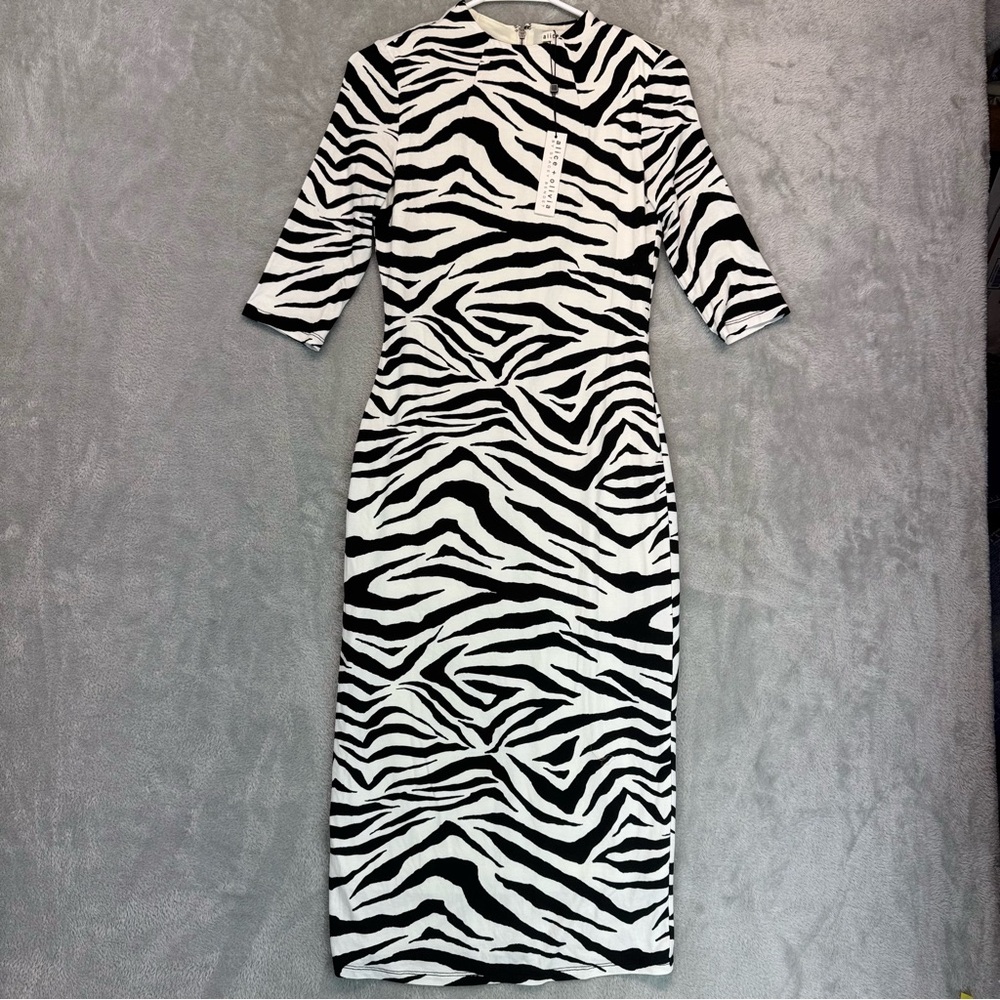 ALICE + OLIVIA Zebra-Print Sheath Bodycon Dress Size 6 - Picture 6 of 12